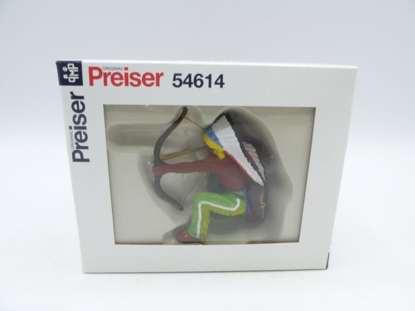 Preiser 7 cm Indian kneeling with bow, No. 6830 - brand new with orig. packaging