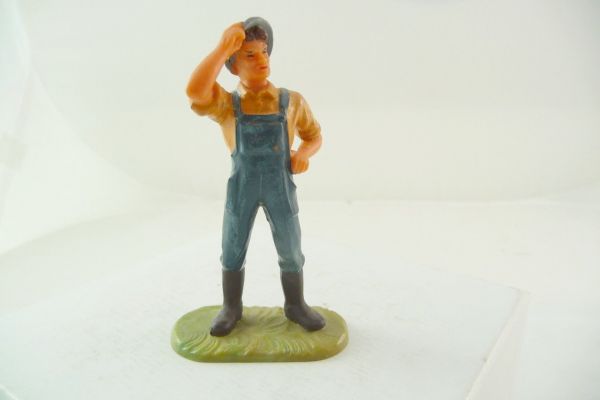 Elastolin 7 cm Farmer with cap, No. 3961, orange shirt - rare colour