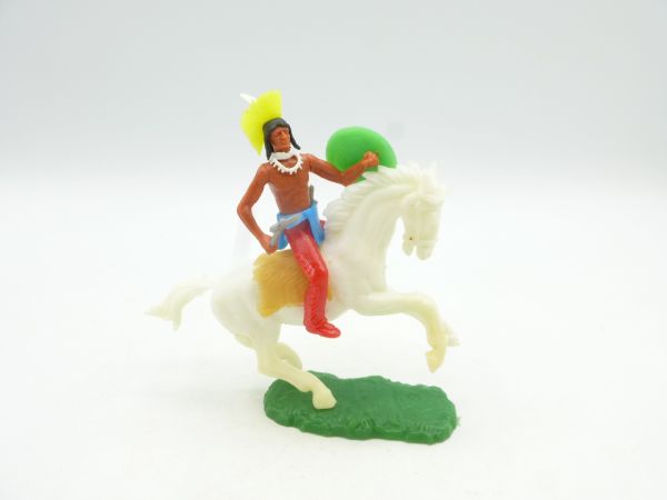 Elastolin 5,4 cm Irokese zu Pferd mit Tomahawk + Schild
