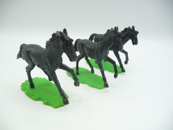 Elastolin 5,4 cm 3 black horses, trotting - rare