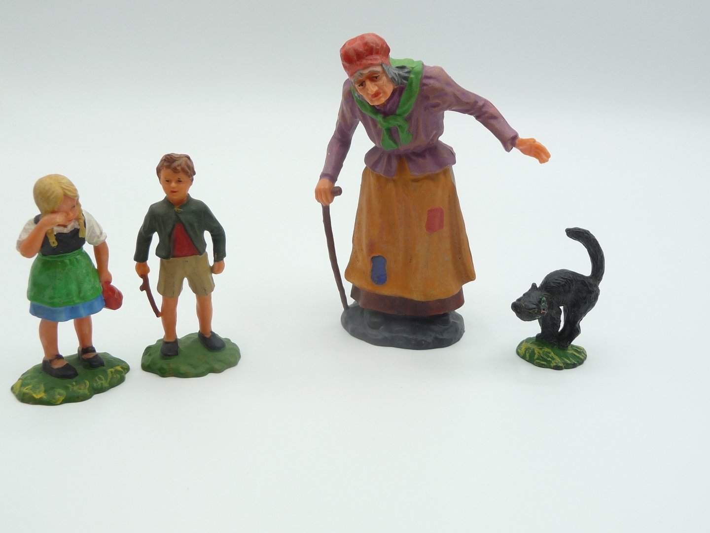 Elastolin 7 cm Great fairy tale set: witch with Hansel + Gretel + cat |  Figurenschnapp