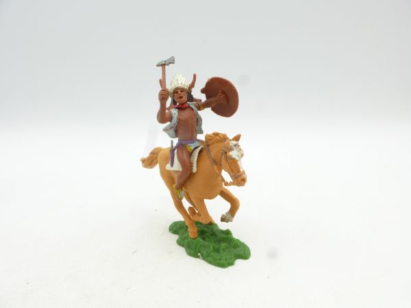 Britains Swoppets Medicine man riding with tomahawk + shield
