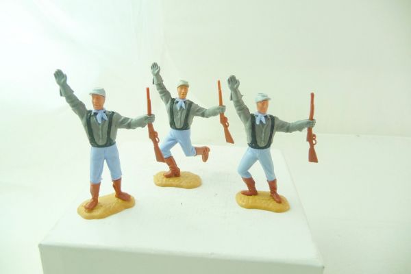 Timpo Toys 3 Confederate Army soldiers with rifle, black braces, see photos