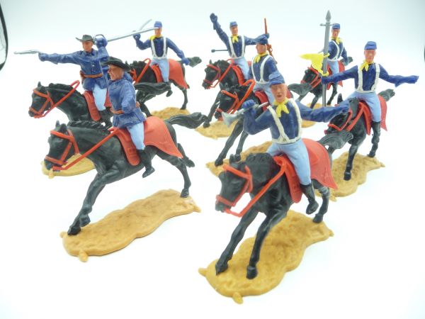 Timpo Toys Kompletter Satz Nordstaatler reitend (8 Figuren), schwarze Pferde