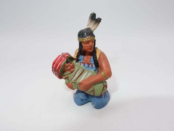 Elastolin composition Indian woman kneeling with baby - great figure, brand new
