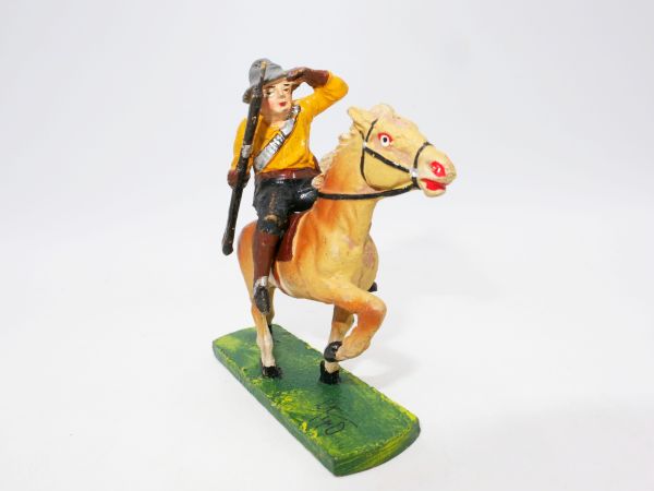 Elastolin Masse Cowboy zu Pferd mit Gewehr, spähend - seltene Figur