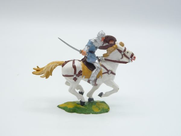 Elastolin 4 cm Norman with sword on horseback, No. 8854, light-blue