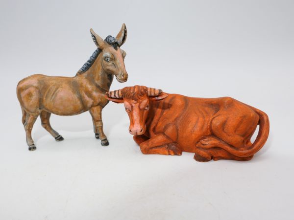 Ox + donkey, 7 cm wooden figures from "The Royal Nativity" series