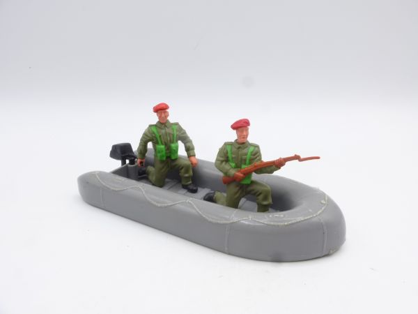 Timpo Toys Schlauchboot (grau) mit Engländern (rotes Barett)