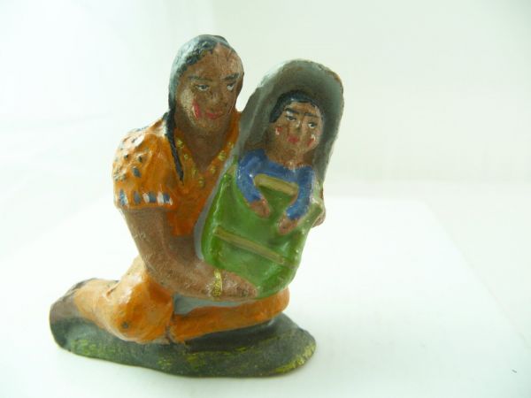 Fröha Indianerin kniend mit Kind - schöne Figur