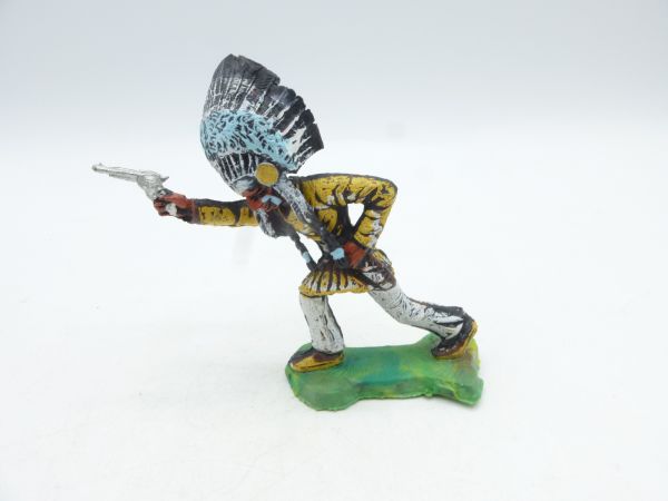 Chromoplast Indian chief standing, shooting gun in the air