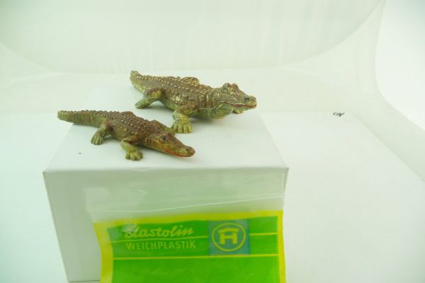 Elastolin soft plastic Crocodile + young - orig. packing / bag