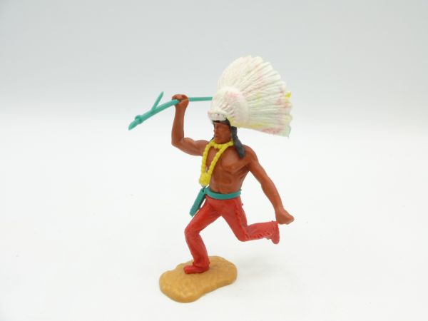 Timpo Toys Häuptling laufend mit Speer - seltenes rotes Unterteil