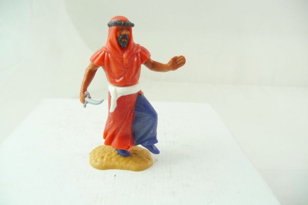 Timpo Toys Araber auf einem Bein, rot mit weißem Gurt, seltenes Unterteil