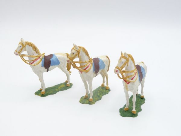 Elastolin 4 cm 3 Cowboy horses, white