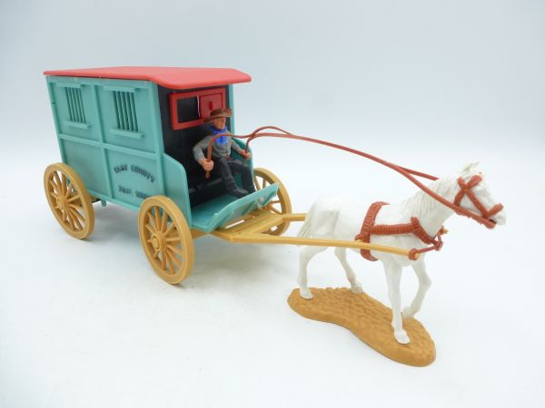 Timpo Toys Jail wagon turquoise/red - rare pacing carriage horse