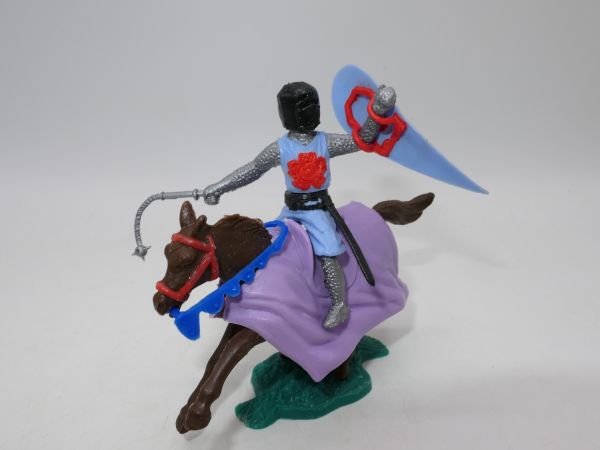 Timpo Toys Mittelalterritter zu Pferd, hellblau mit Morgenstern