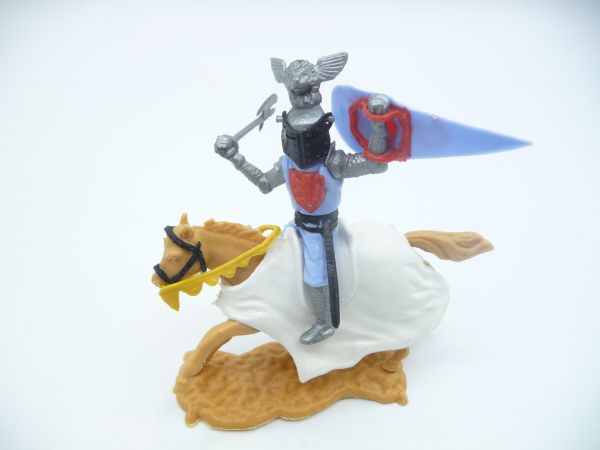 Timpo Toys Visor knight, light-blue, riding with battleaxe