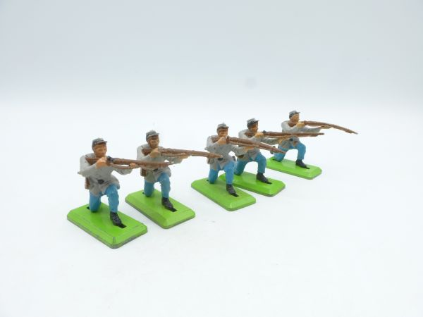 Britains Deetail 5 Southerners kneeling and shooting (movable arm)