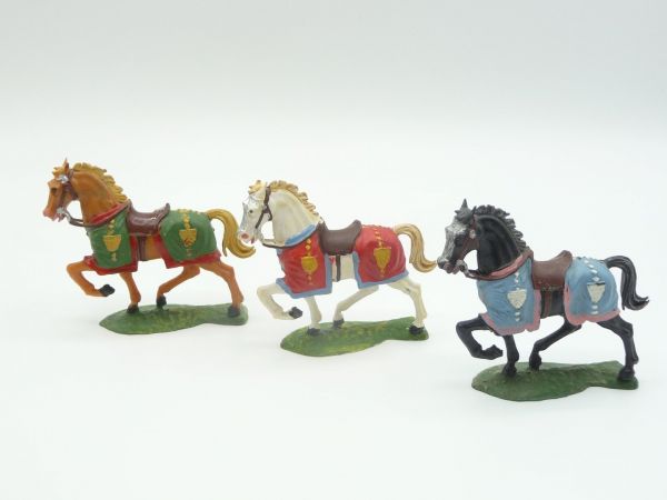 Elastolin 4 cm 3 different knight horses
