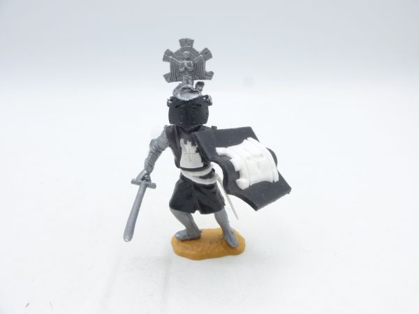 Timpo Toys Visierritter stehend mit Schwert, schwarz/weiß