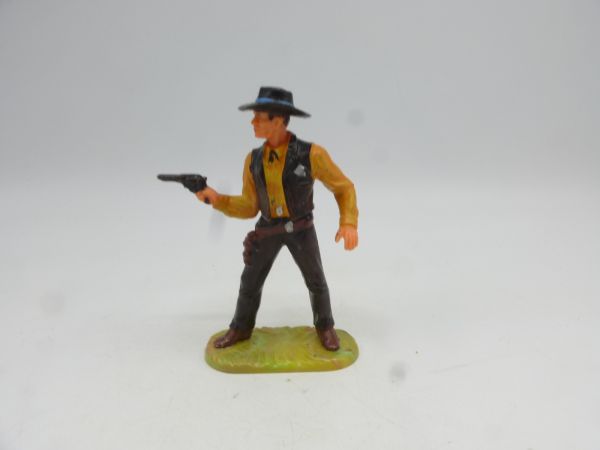 Elastolin 7 cm Sheriff with pistol, No. 6985, black/orange - brand new