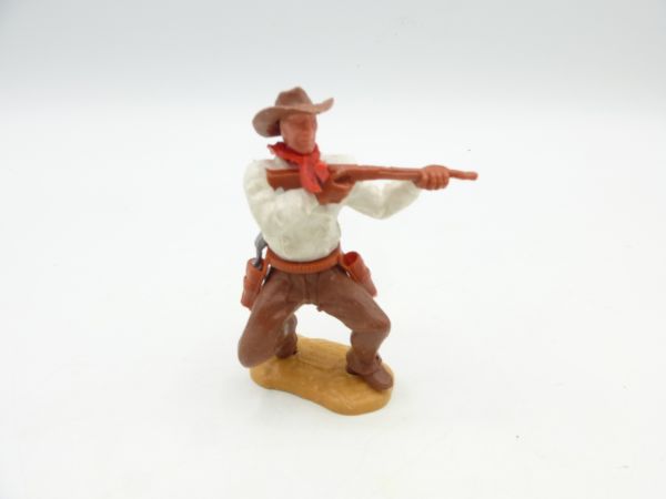 Timpo Toys Cowboy 2. Version hockend mit kurzem Gewehr, Oberteil weiß