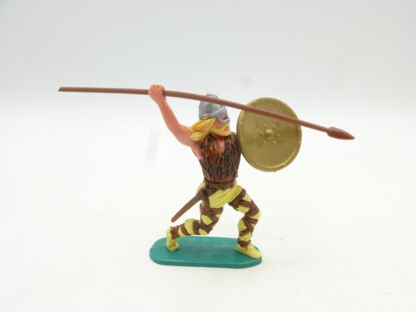 Timpo Toys Viking with helmet visor + fur waistcoat, throwing spear