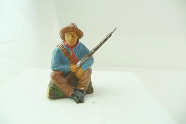 Pfeiffer / Tipple Topple Cowboy sitting on tree trunk with rifle - great painting