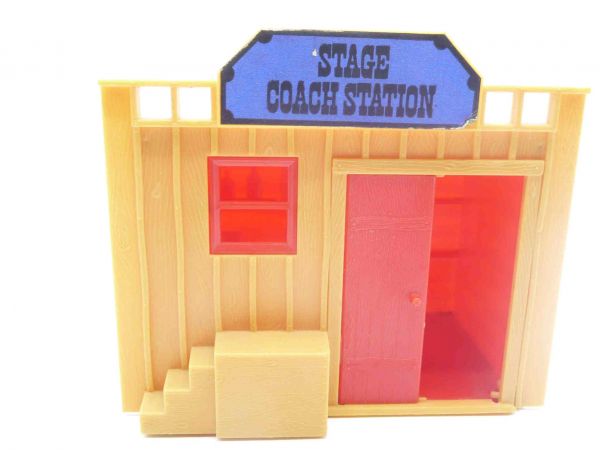 Timpo Toys Stage Coach Station - seltenes Gebäude, bespielt, 1 Tür fehlt
