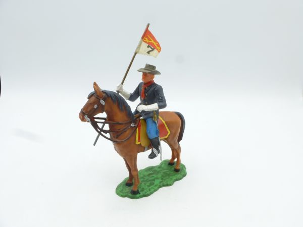 Elastolin 7 cm US cavalryman on horseback with flag, No. 7032