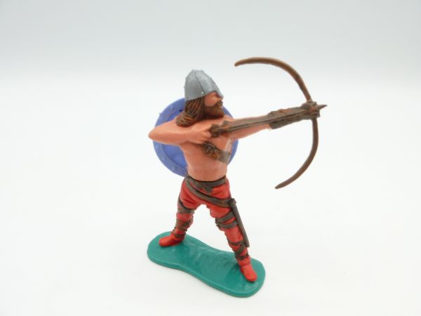 Timpo Toys Wikinger, Bogenschütze, blaues Originalschild, rote Beine