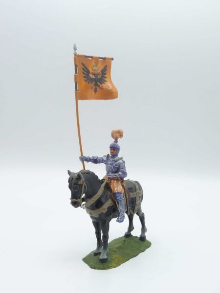 Elastolin 7 cm Banner bearer on horseback, No. 9075 - great condition, rare colour