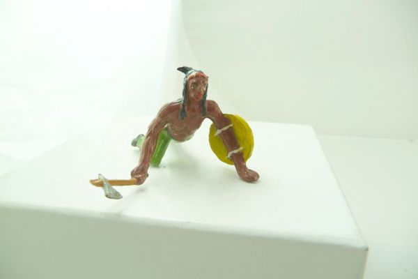 Merten 6,5 cm Indianer schleichend mit Tomahawk + Schild - frühe Version