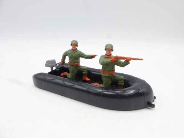 Timpo Toys Schlauchboot, schwarz mit englischen Soldaten - Top-Zustand