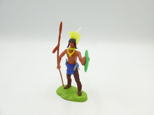 Elastolin 7 cm Irokese stehend mit Speer + Schild - weitere Waffen im Gurt
