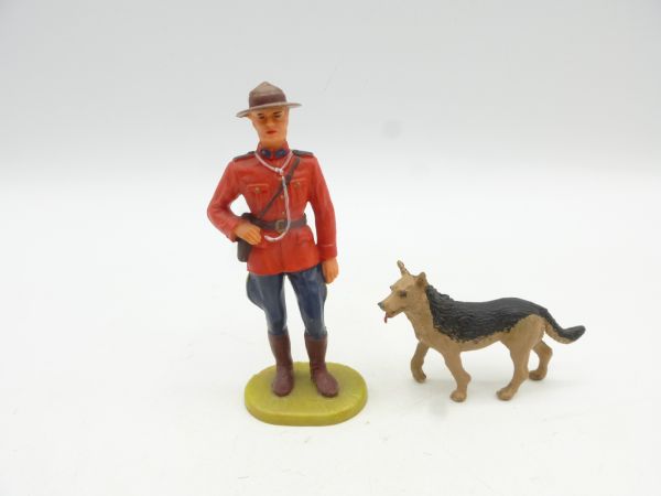 Elastolin 7 cm Mountie / Canadian with shepherd dog, No. 6930 + 6931