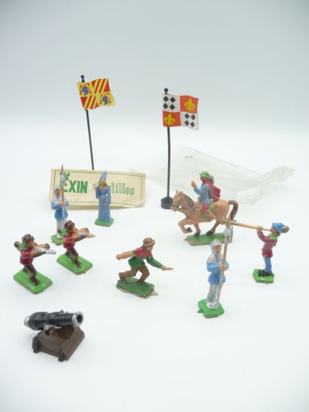 Exin Castillos Set mittelalterliche Figuren + Zubehör (8 Figuren, 2 Fahnen, 1 Kanone)