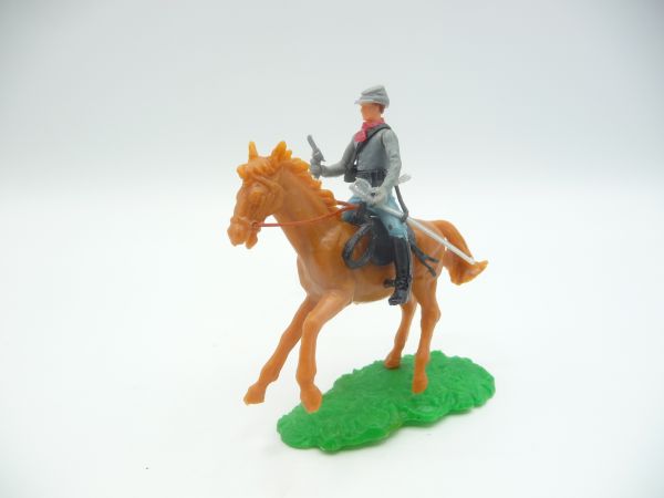 Elastolin 5,4 cm Confederate Army soldier on horseback with pistol + sabre