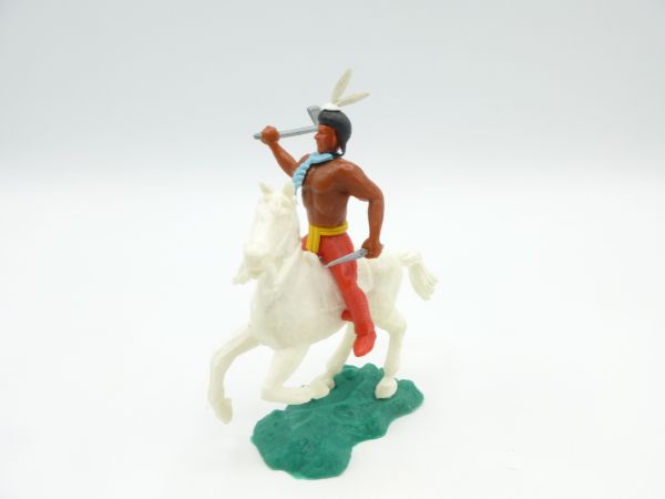 Crescent Toys Indianer reitend mit Tomahawk + Messer - seltenes Originalpferd