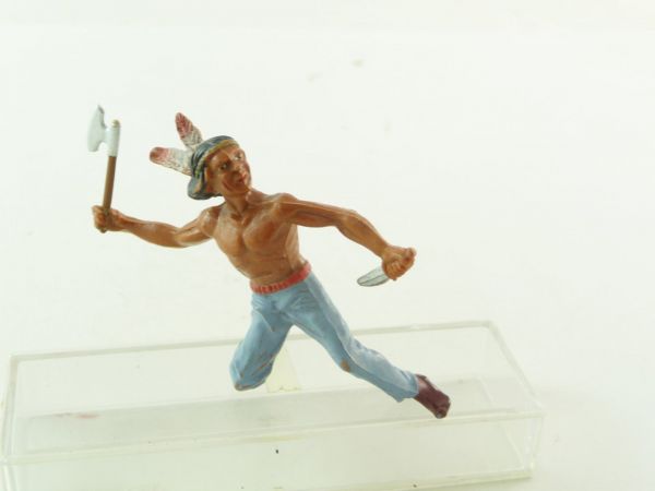 Elastolin 7 cm (beschädigt) Indianer kniend mit Messer und Beil, Nr. 6982, J-Figur