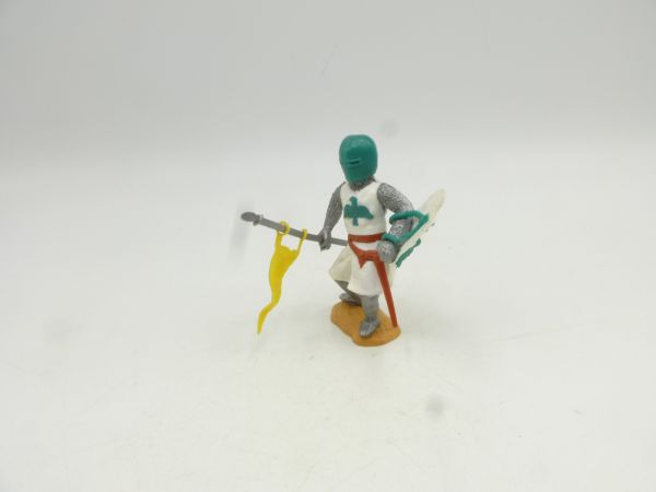 Timpo Toys Topfhelmritter, weiß/grün mit Fahne - Schildschlaufen ok