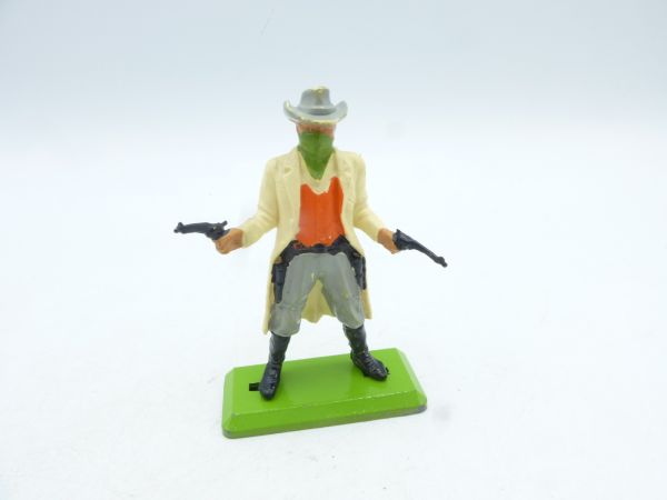 Britains Deetail Bandit standing with long coat, shooting 2 pistols