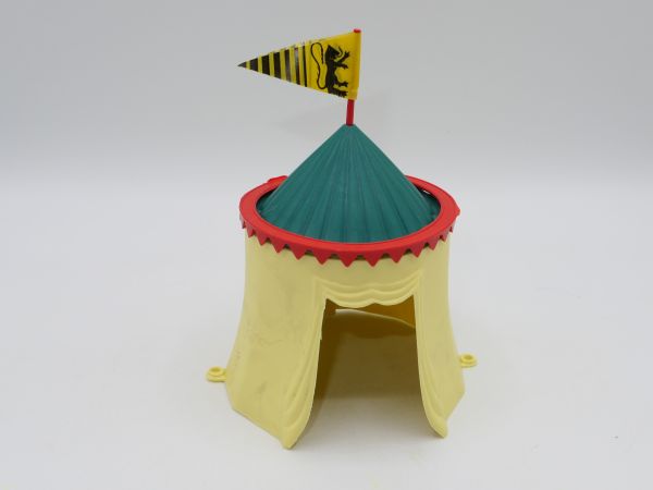 Cherilea Ritterzelt (ähnlich Timpo Toys), gelb, grünes Dach, roter Rand