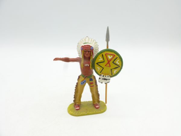 Elastolin 7 cm Chief standing with spear + shield, No. 6802