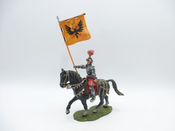Elastolin 7 cm Banner bearer on pacing horse, No. 9085