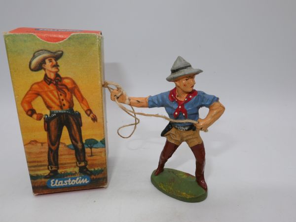 Elastolin Masse Cowboy stehend mit Lasso, Nr. 6988 - OVP (gezeichnete Box)