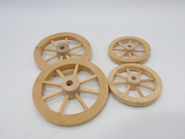 4 Räder für 7 cm Serien (schön zu Elastolin), Durchmesser 2x6,5 cm, 2x5 cm