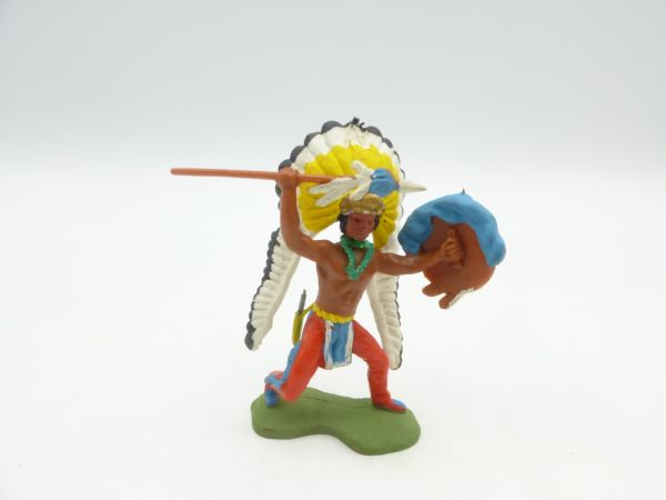 Britains Swoppets Indian Chief with long feather, spear + shield - brand new