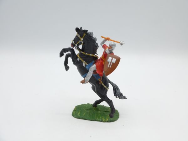 Elastolin 4 cm Norman with mace on horseback, No. 8880, red